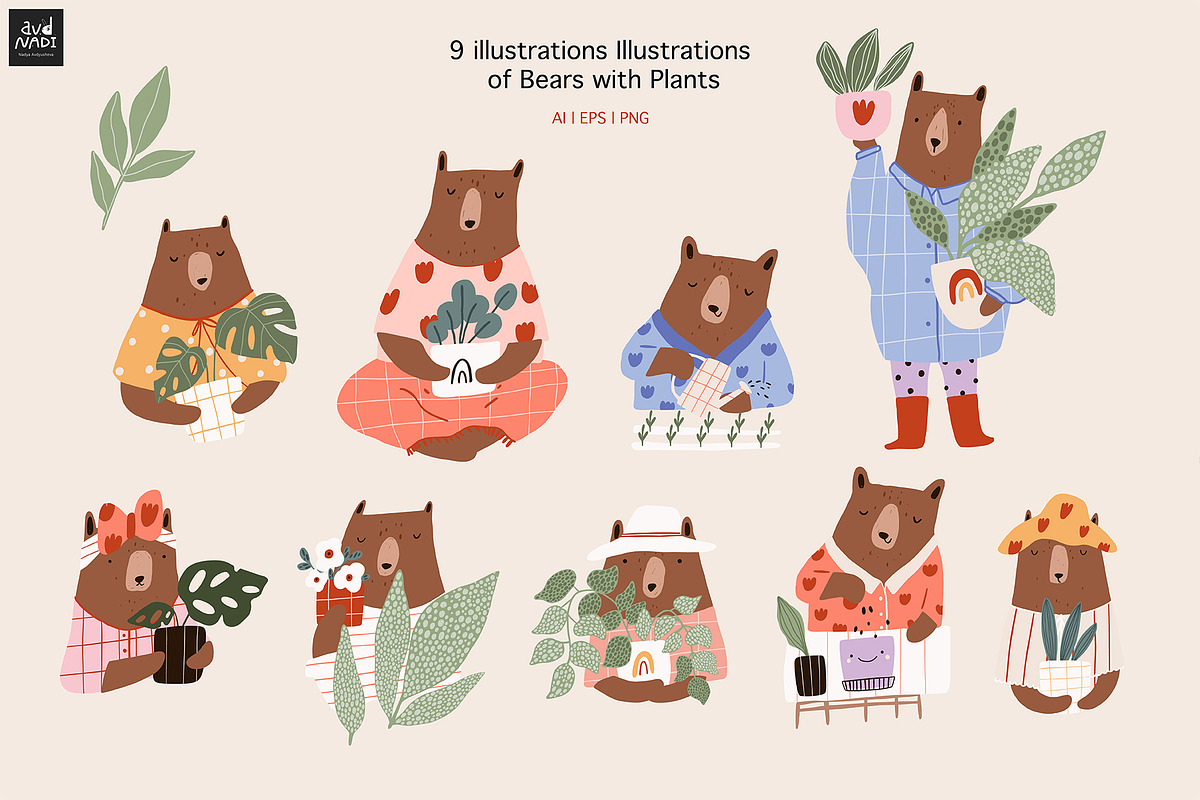 Bear’s Secret Garden - collection, an Animal Illustration by avdnadi (Photo 3 of 11)