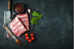 Raw meat. Raw pork ribs from the, a Food & Drink Photo by Budarinphoto