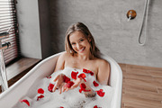 Spa treatments at home. Happy young caucasian lady relaxing in bathtub with foa, a Photo by Prostock-Studio (Thumbnail 3 of 4)