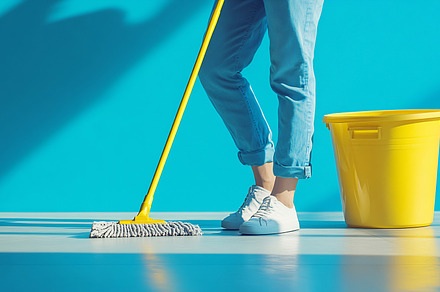Mopping with yellow bucket, a Photo by Beautiful things