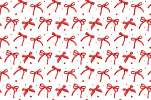 Red Ribbons, Bows & Hearts Pattern