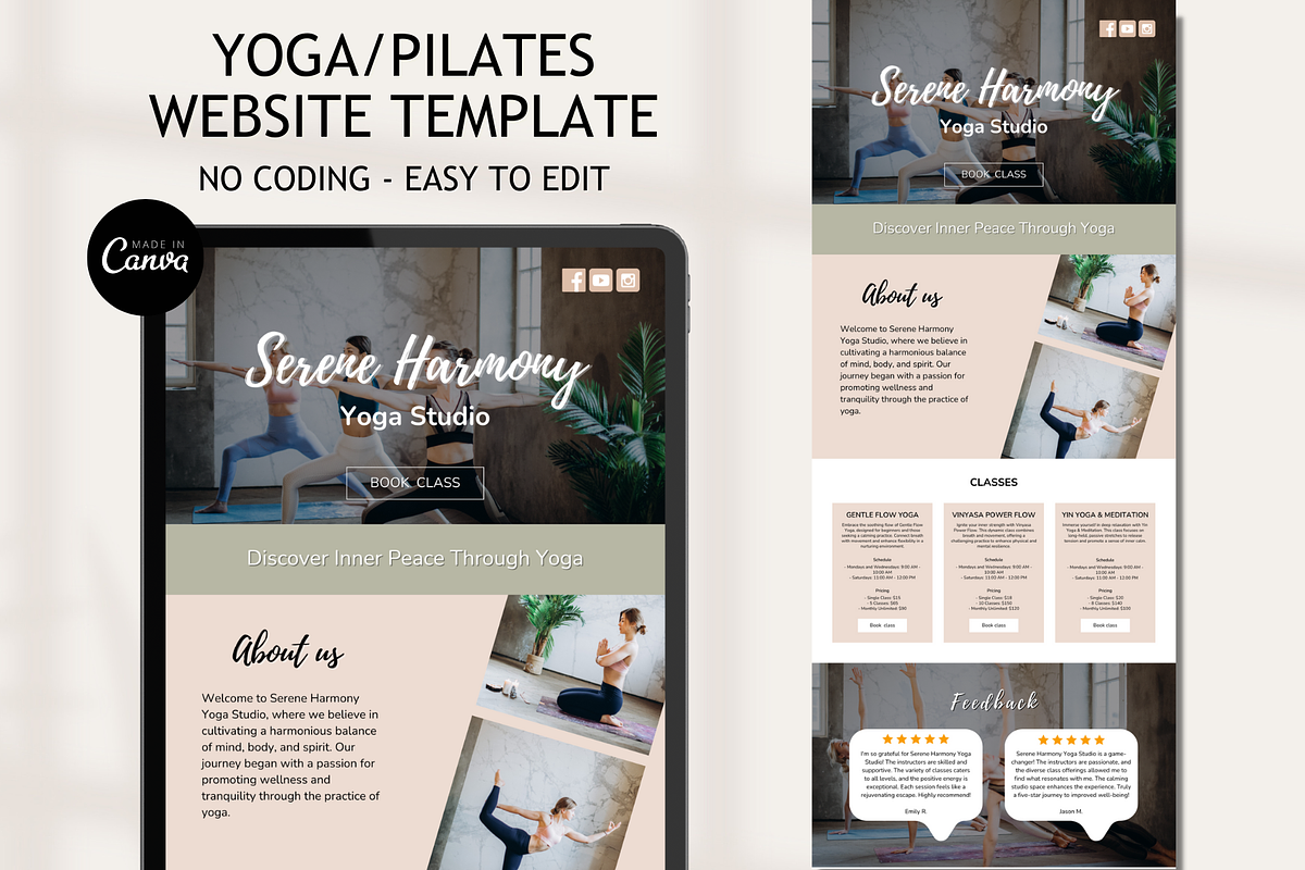Yoga Pilates Website Template, a Landing Page Template by Mindful Digital Co. (Photo 1 of 9)
