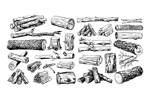 Firewood pile ink sketch vector set, an Object Illustration by Onyx