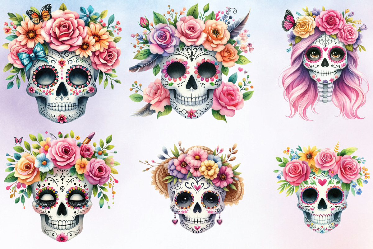 Watercolor Sugar Skull Flower, a Seasonal Illustration by Craft Nest (Photo 3 of 4)