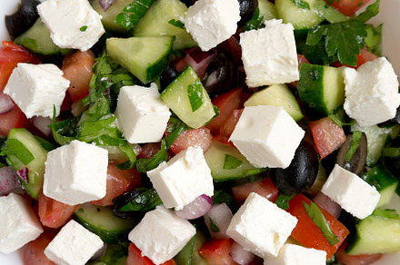 Homemade Shepherd's salad with cucumbers, feta and parsley in a, a Food & Drink Photo by LiudmylaChuhunova