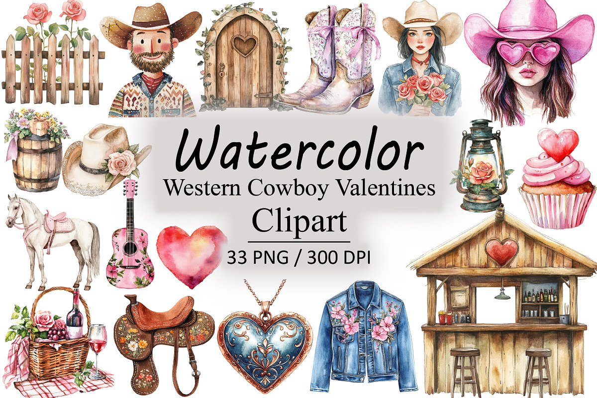 Western Cowboy Valentines Clipart, an Illustration by Design Market (Photo 1 of 4)