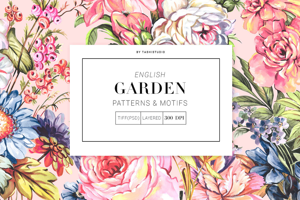 English Garden. Hand Painted Pattern, a Pattern Graphic by TSTUDIO