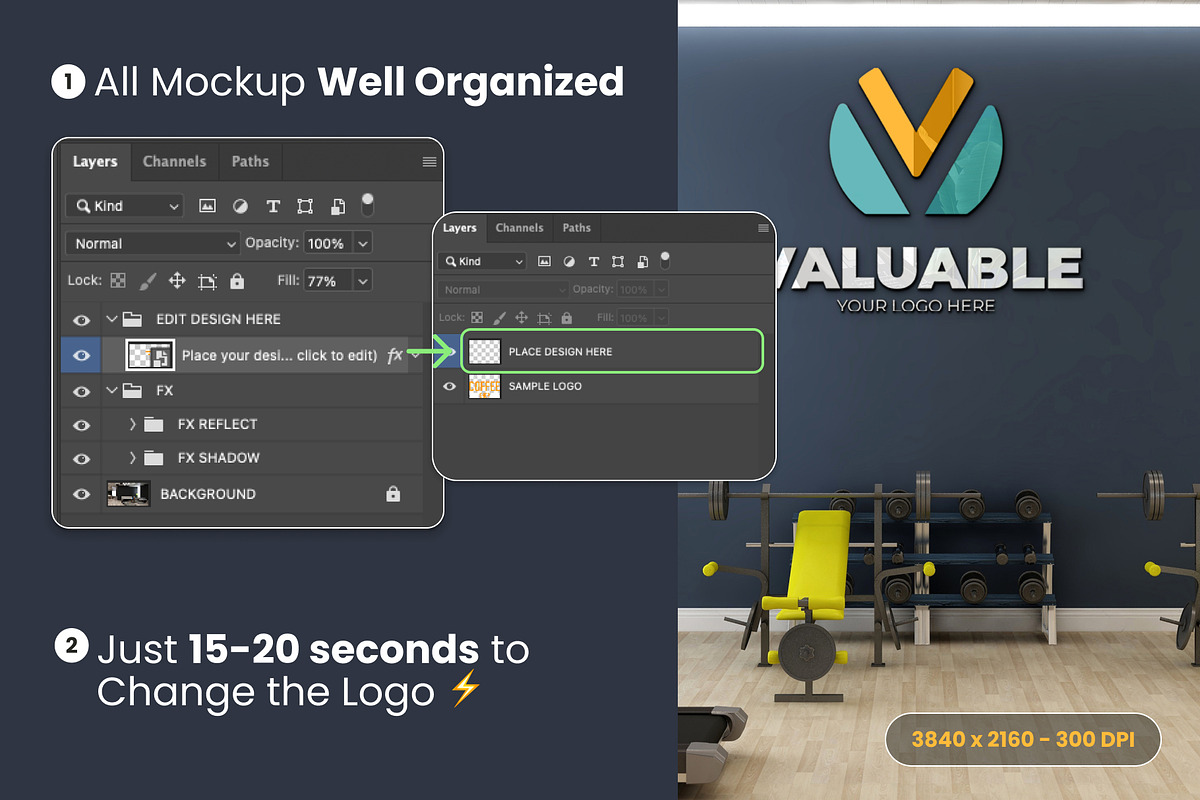 Gym Wall Logo Mockup PSD, a Product Mockup by Ayy (Photo 2 of 24)