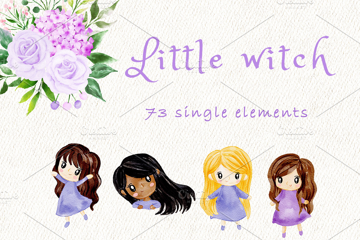 Little witch - Halloween clipart, a Decorative Illustration by heyiamalice (Photo 6 of 13)