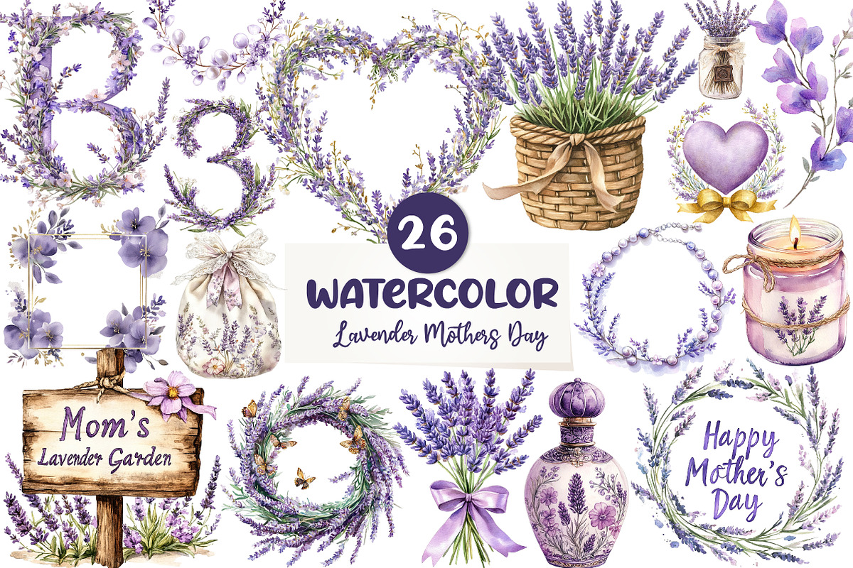 Lavender Mothers Day Clipart, an Illustration by CreationArt (Photo 1 of 5)