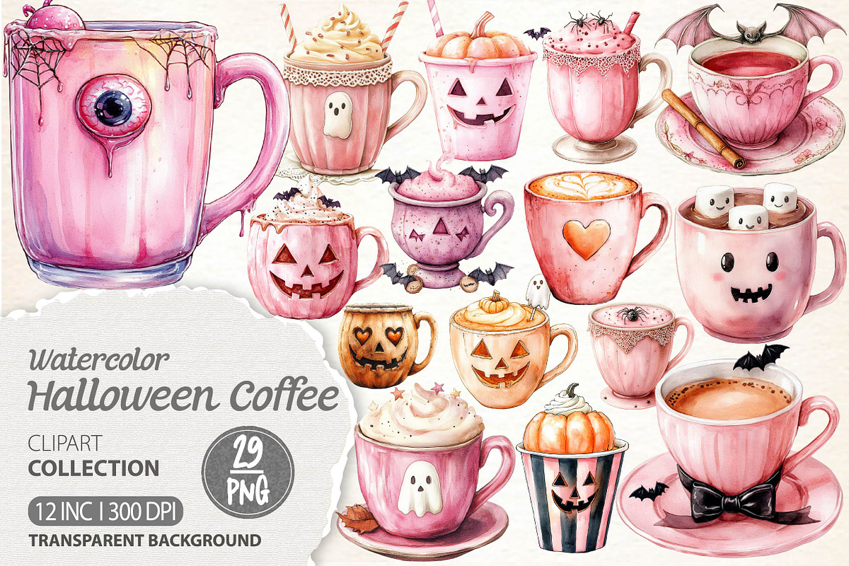Pink Coquette Halloween Coffee Clipa, an Illustration by Dream Creation (Photo 1 of 6)