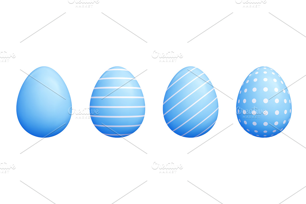 3d blue pastel Easter egg vector set, an Object Illustration by YuliiaOsadcha