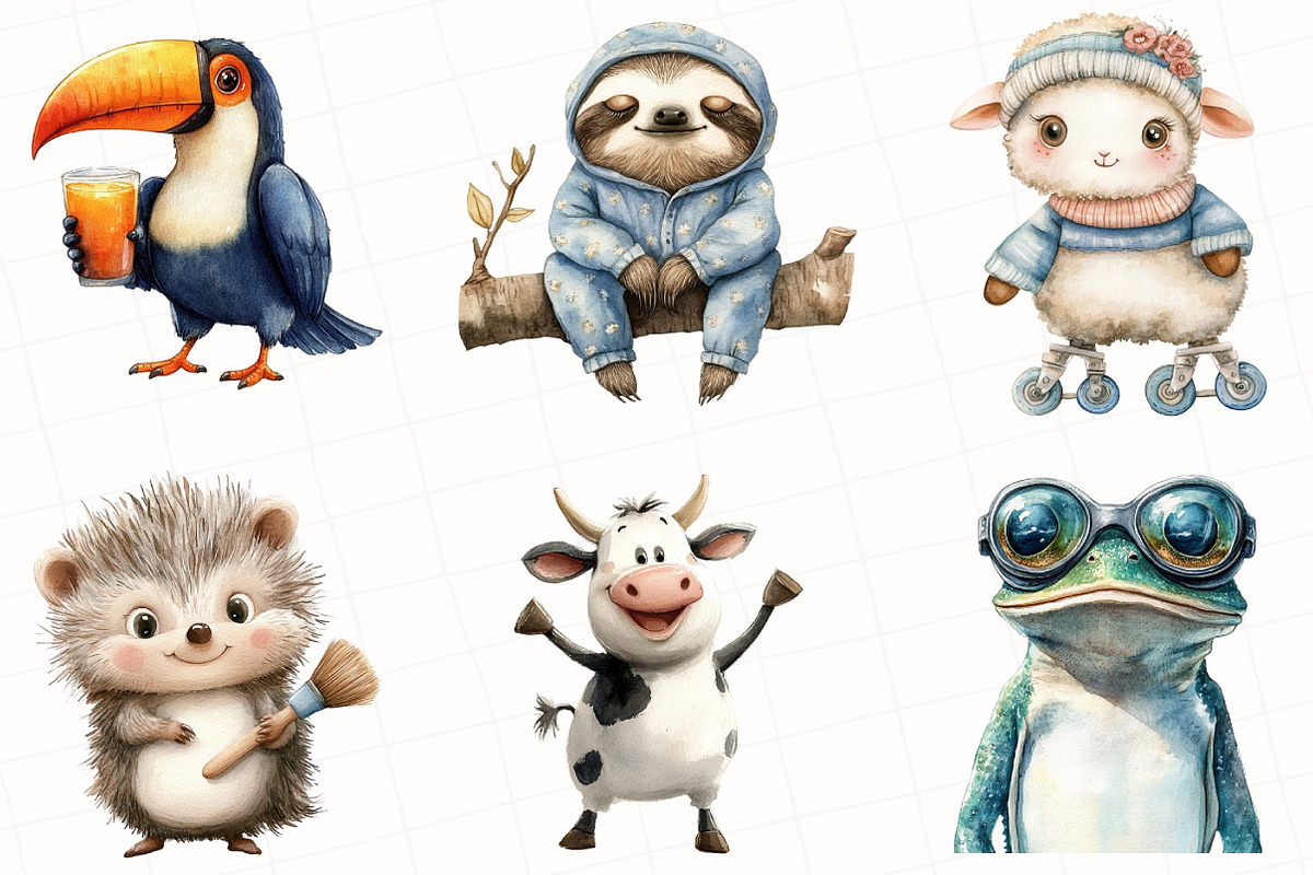 Watercolor Funny Animals Clipart, an Illustration by OK Design (Photo 4 of 5)