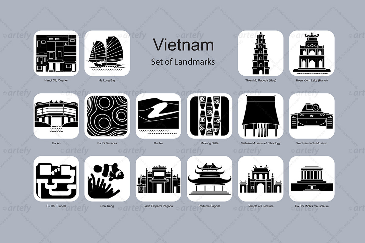 Vietnam landmark icons (16x), an Icon by Artefy's Graphic Bar (Photo 2 of 2)