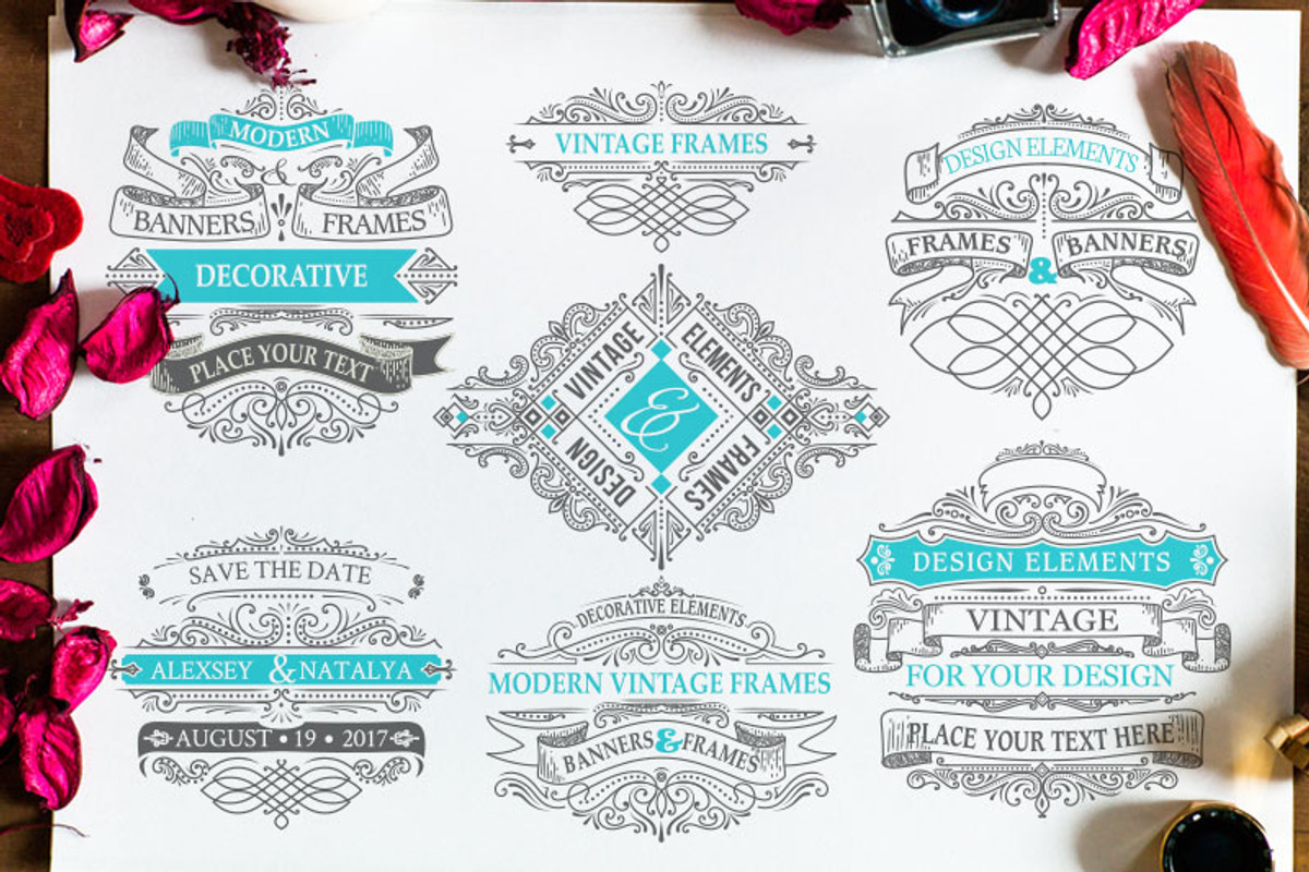 SET of vintage frames and badges, a Decorative Illustration by ARSCOR (Photo 2 of 5)