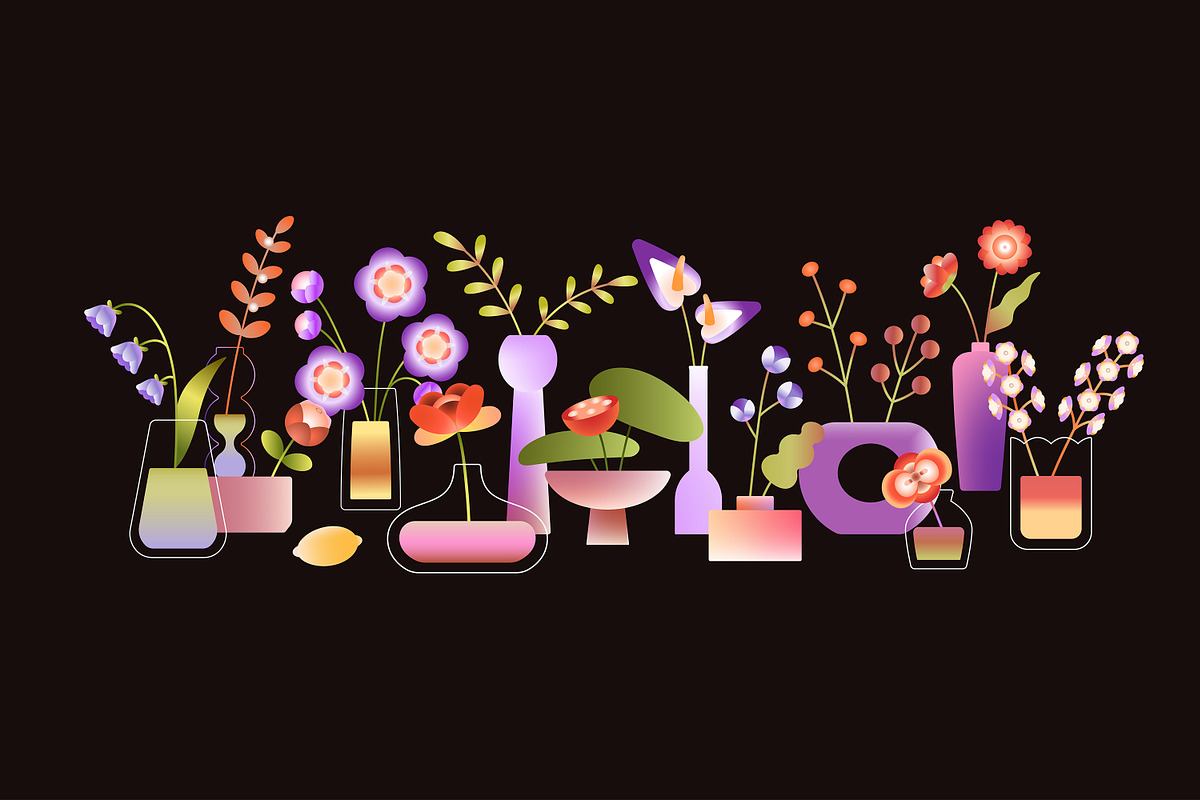 Vases with flowers set, backgrounds, a Decorative Illustration by PaperTrident (Photo 4 of 10)