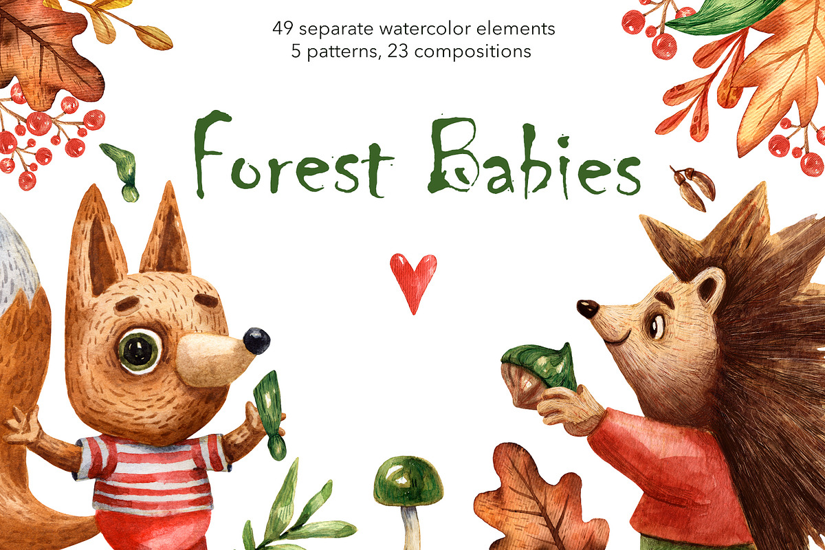 Forest Babies - Watercolor Set, an Animal Illustration by Mashamashastu (Photo 1 of 10)
