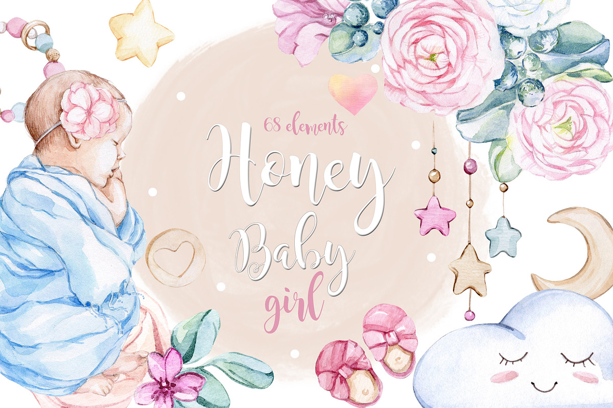 Watercolor NEW Honey Baby Girl, an Animal Illustration by S_ARTLOVE (Photo 1 of 8)