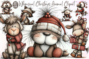 Whimsical Christmas Animal Clipart B, an Illustration by Sublimation Artist