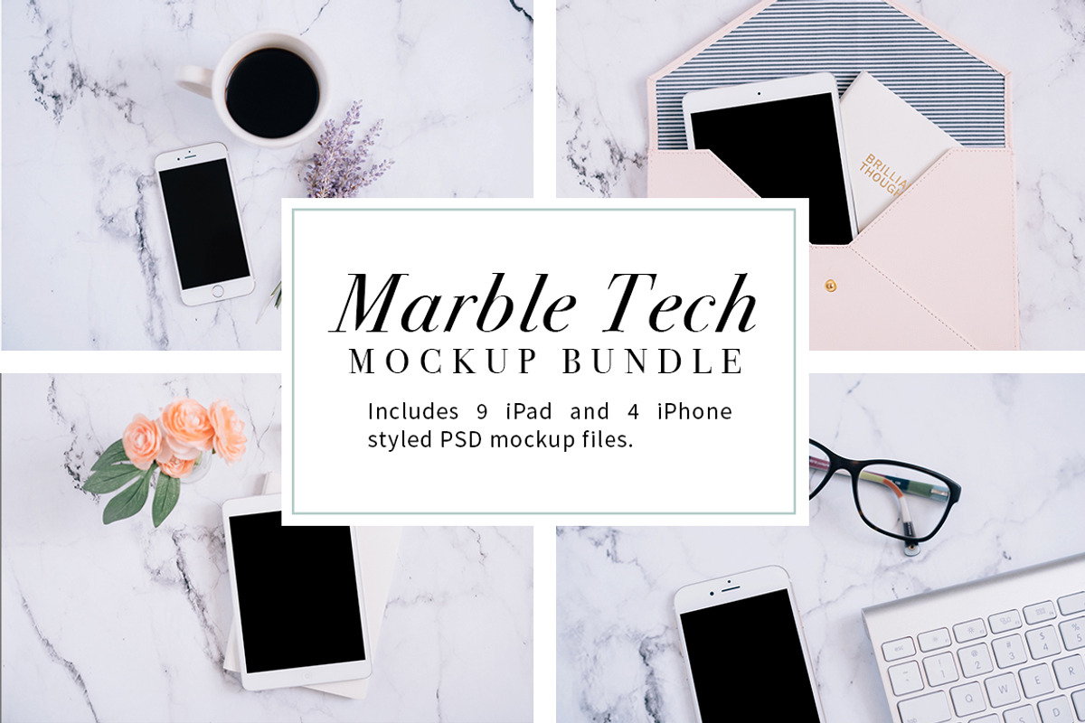 Marble Tech Mockup Bundle, a Social Media Template by Brand Strategy Co. (Photo 1 of 8)