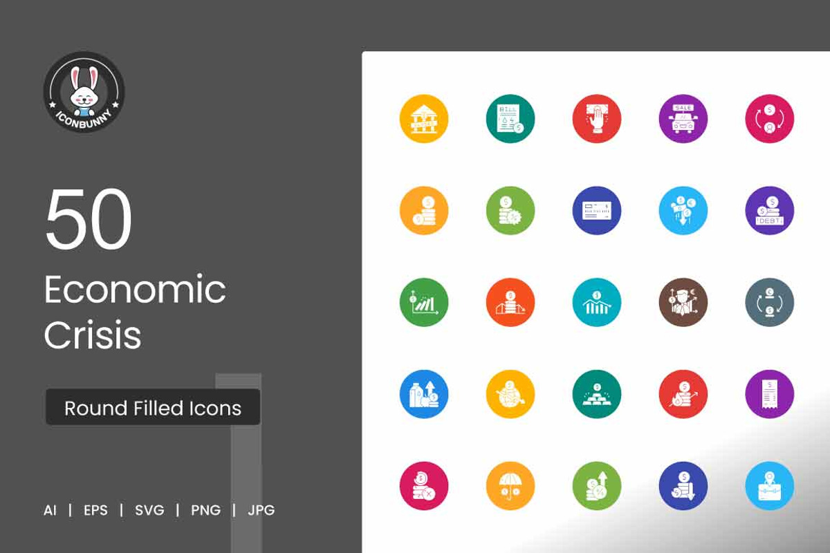 Economic Crisis Flat Round Icons, an Icon by IconBunny (Photo 1 of 2)