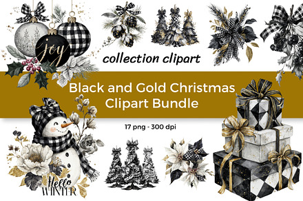 Black and Gold Christmas Clipart Set