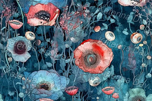 Watercolor Seamless Patterns Poppies