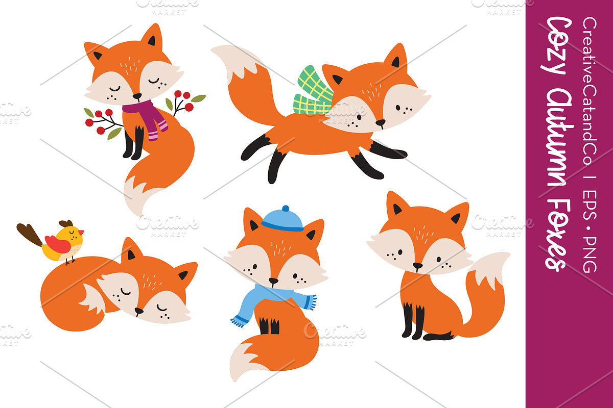Cute Fox Fall Season EPS PNG Set, an Animal Illustration by CreativeCatandCo (Photo 2 of 3)