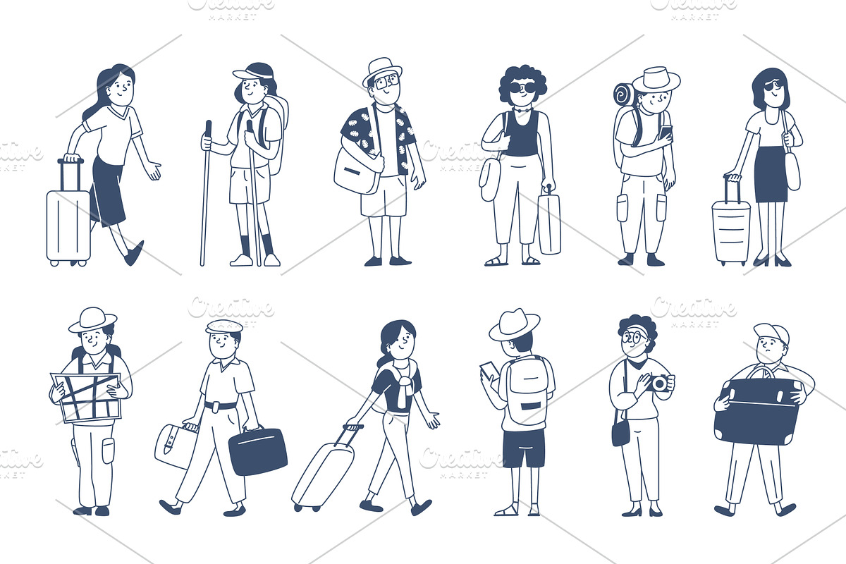 Doodle tourists people. City and, an Illustration by LadadikArt