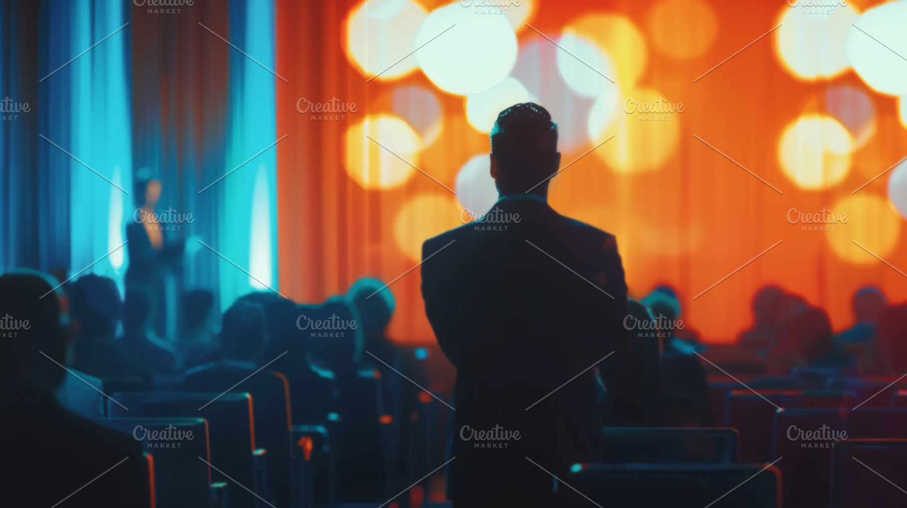Speaker addressing audience at business conference, an Abstract Photo by Natalia Klenova's Shop