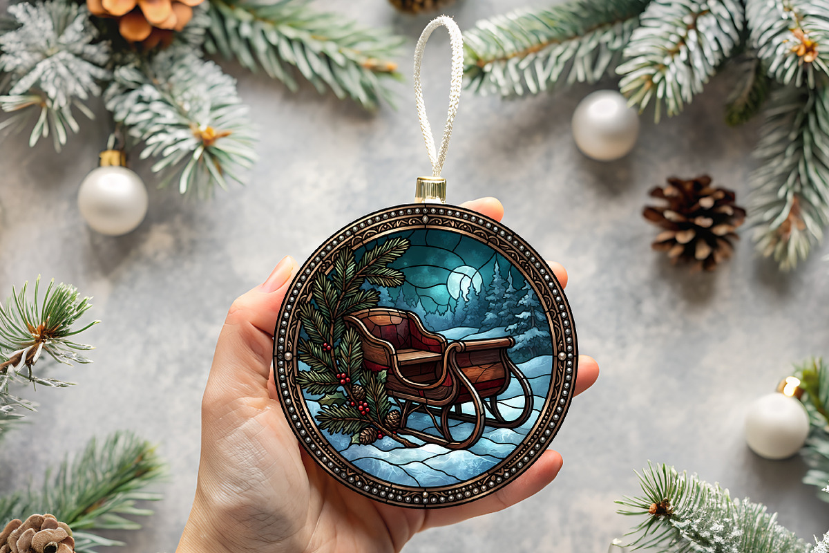 Stained Glass Sleigh Ornament Art, an Animal Illustration by CrexoraLab (Photo 3 of 3)