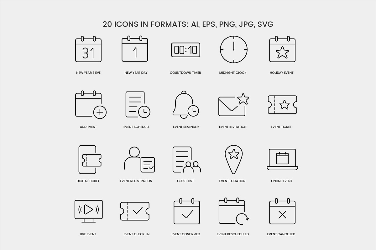 New Year Countdown & Event Icons, an Outline Icon by Grand Design (Photo 2 of 3)