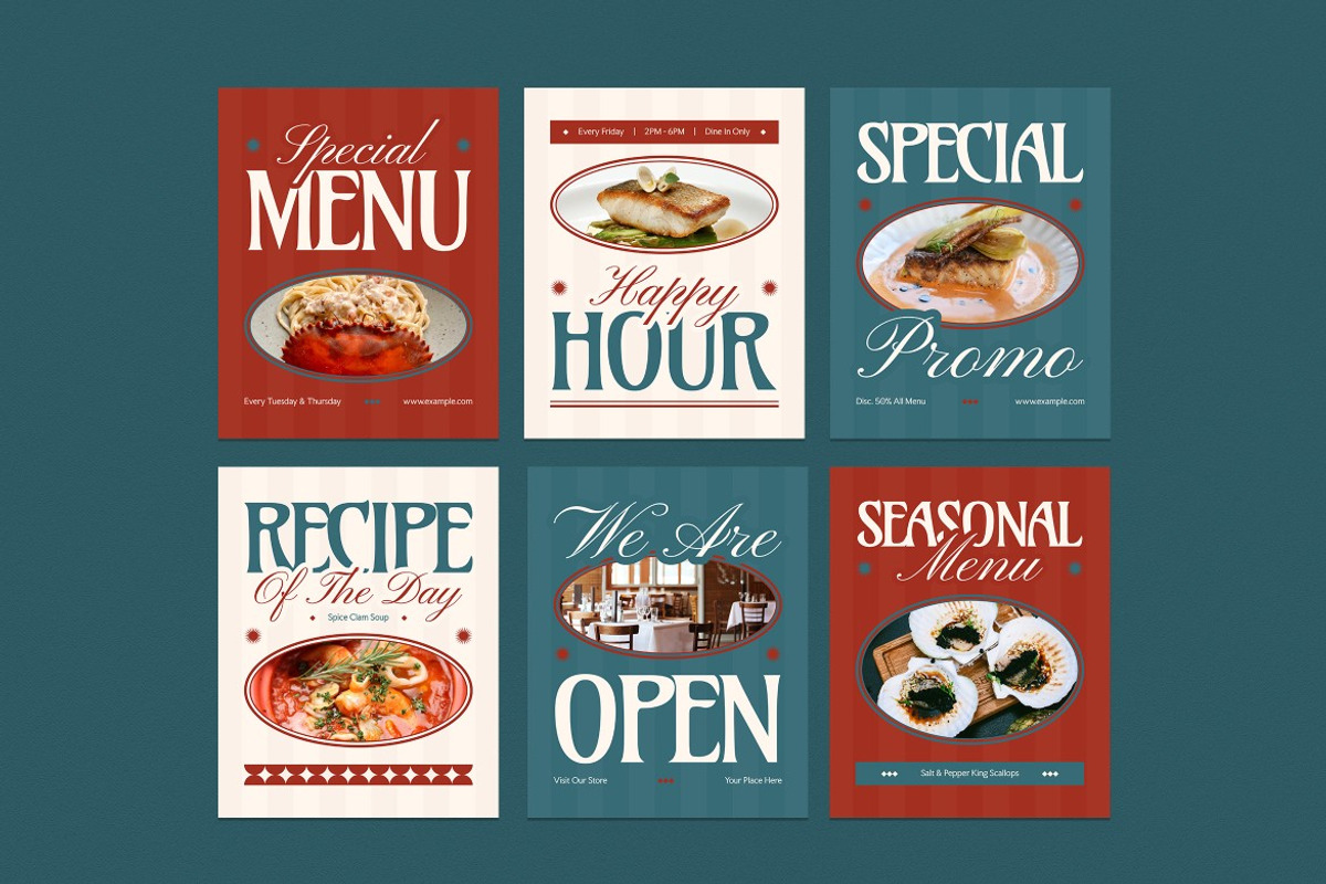 Seafood Restaurant Instagram Set preview 2