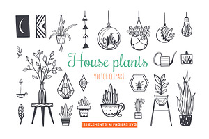 Boho House Plants vector set