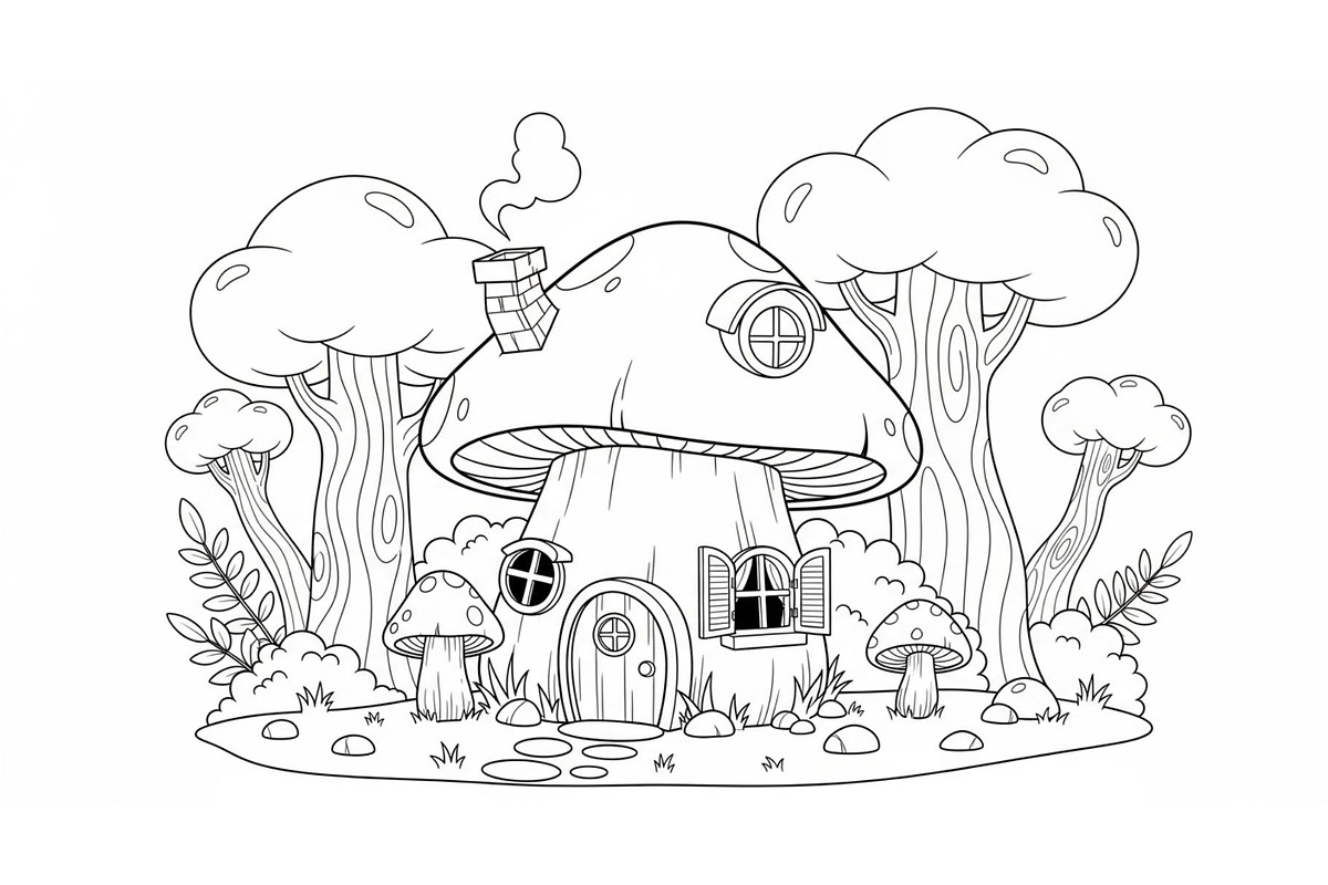 Whimsical Mushroom House Line Art bu, an Illustration by Designs_River (Photo 32 of 51)