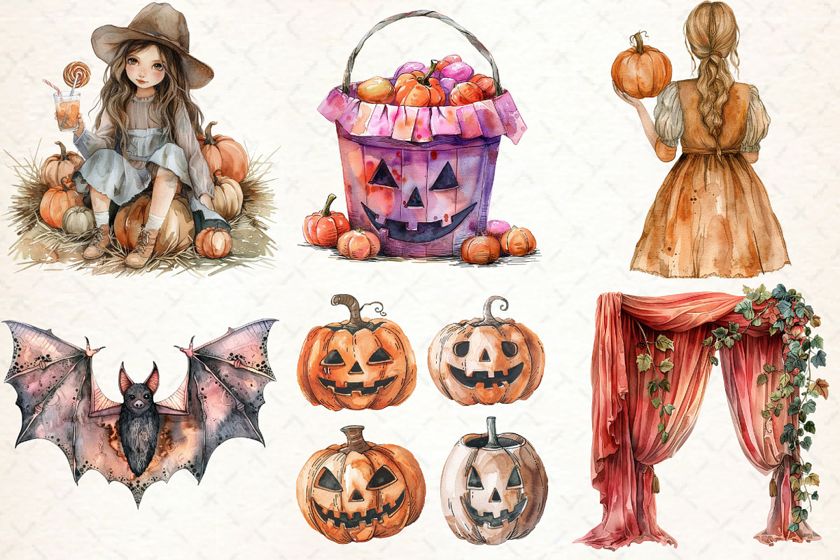 Vintage Halloween Clipart, an Illustration by Libby Wishes (Photo 3 of 9)