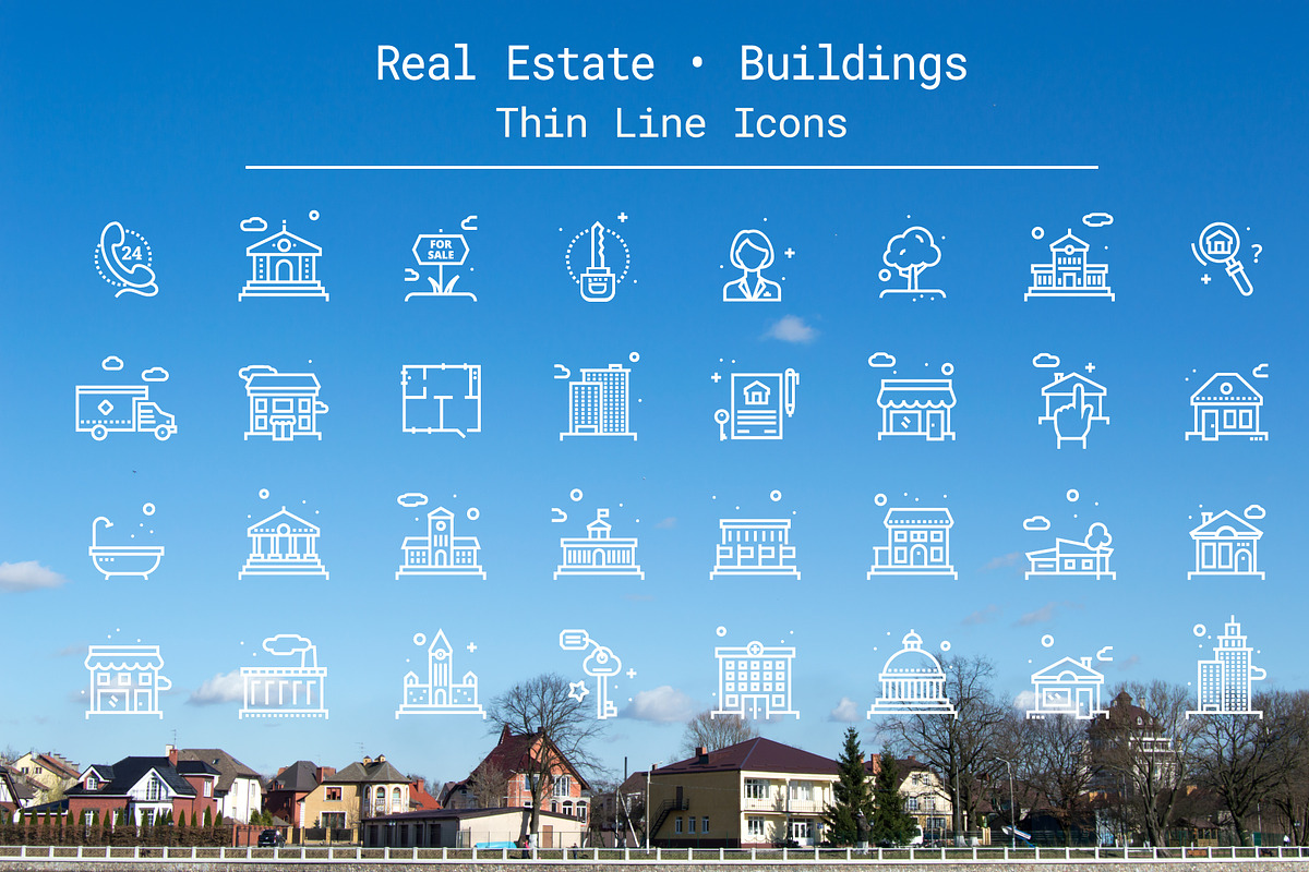 Real Estate & Buildings Line Icons, an Outline Icon by Nuburu (Photo 1 of 3)