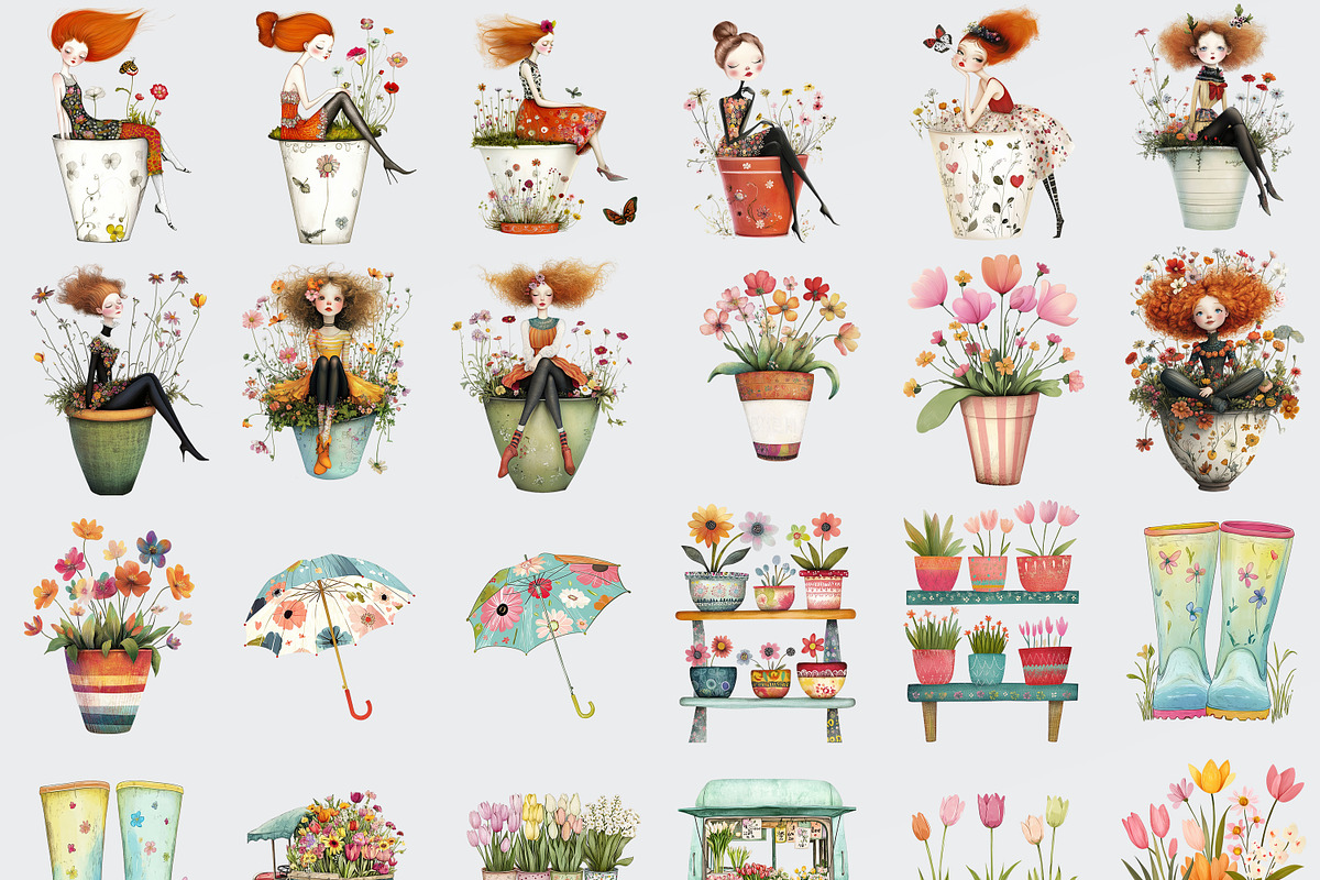 Whimsical Spring Clipart Bundle, a Person Illustration by Fusion Dream (Photo 2 of 10)