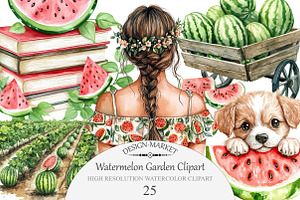 Watercolor Watermelon Garden Clipart, an Illustration by Design Market