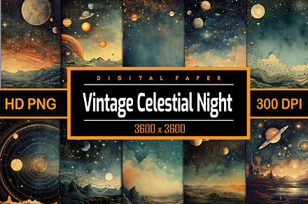 Vintage Celestial Night, an Object Graphic by Printable Treasure