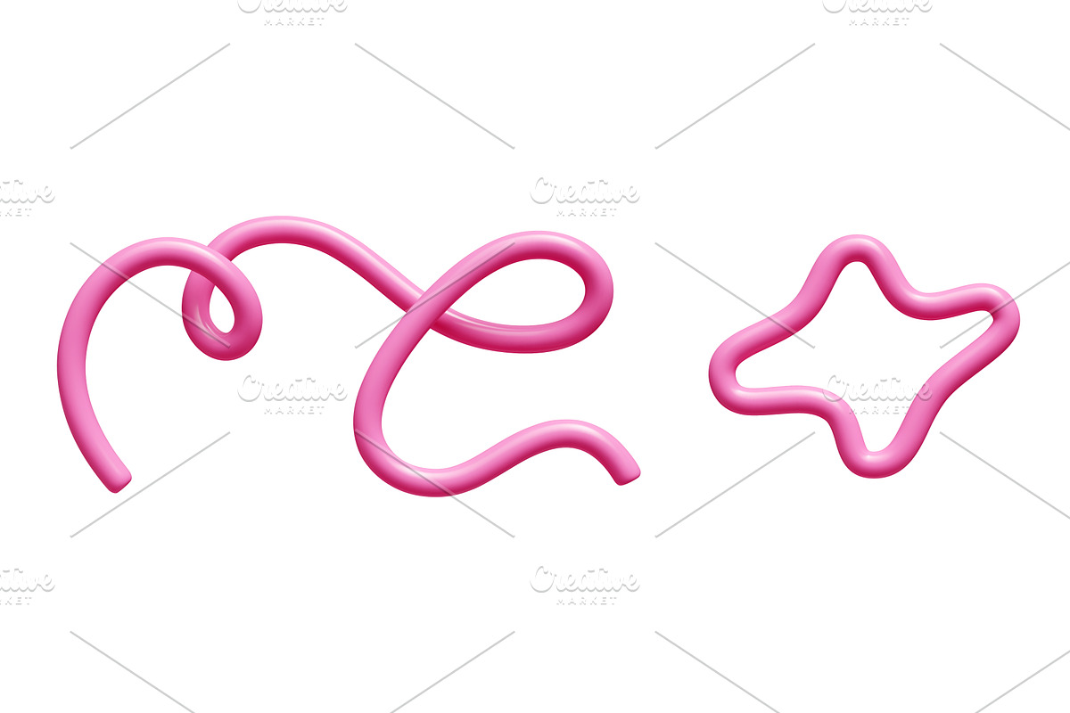 Pink 3d doodle line elements with, an Illustration by YuliiaOsadcha