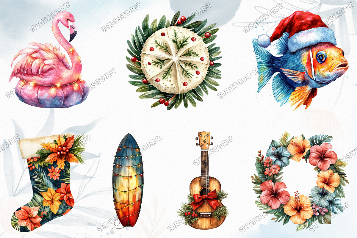 Tropical Aloha Christmas Clipart, an Illustration by designcity5 (Photo 2 of 5)