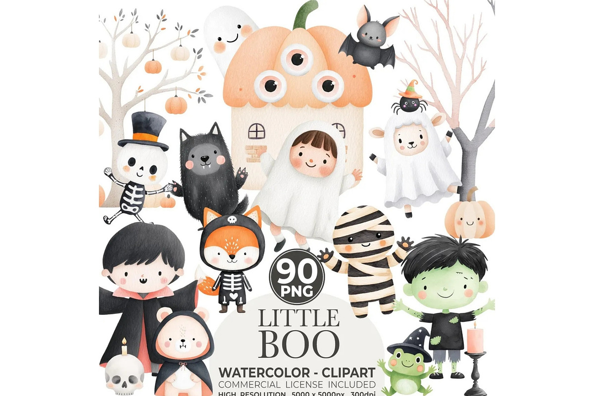 Cute Halloween Clipart - LittleBoo, an Illustration by CharmClipart (Photo 1 of 10)