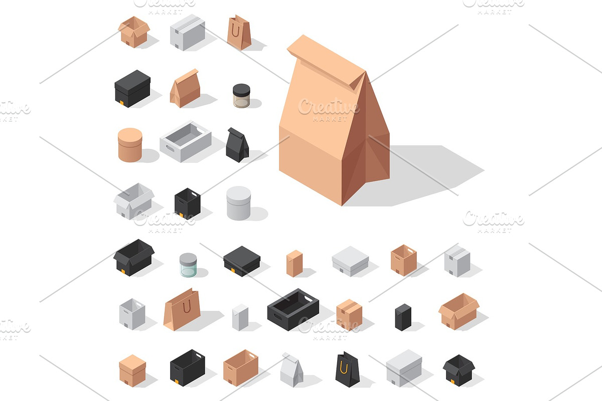 Different box vector isometric icons isolated move service or gift ...