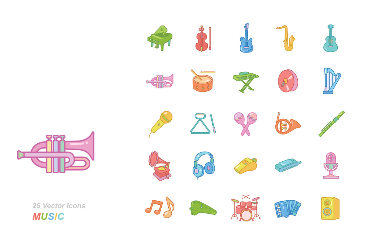 Music color vector icons, an Icon by Jisun Park