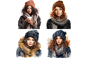 Watercolor Winter Girl Cliparts, a Person Illustration by Mash Mash Stickers (Thumbnail 3 of 9)