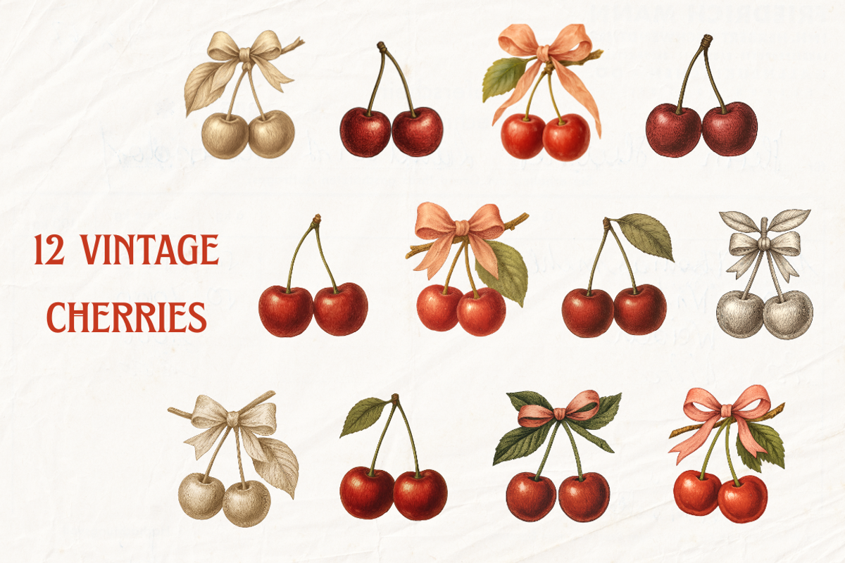 Cherries Vintage Illustration, an Object Graphic by Kate Creative Studio (Photo 2 of 3)