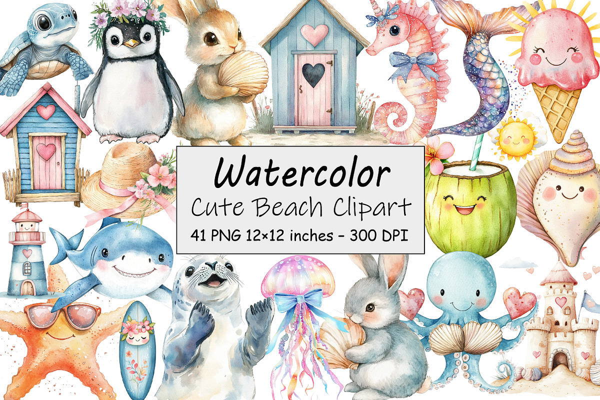 Cute Beach Clipart, an Illustration by Design Market (Photo 1 of 3)