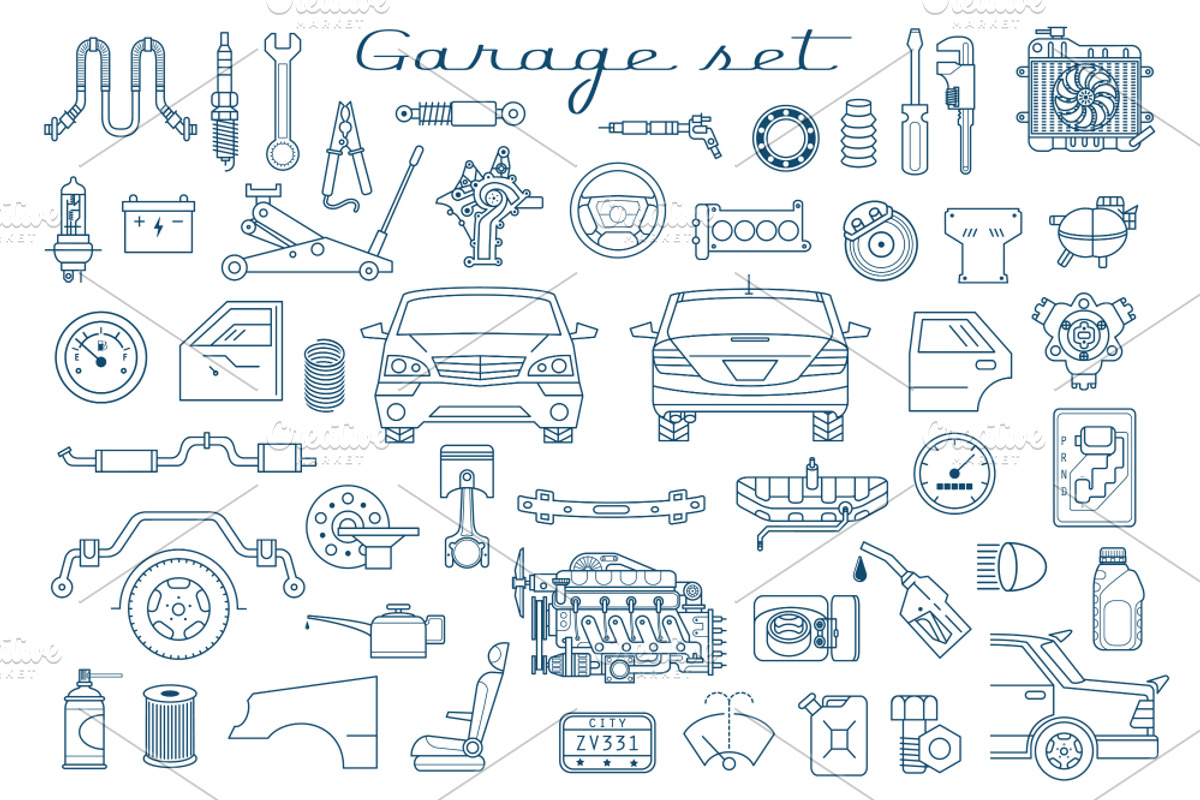 Garage set. Vector icons car parts., an Object Illustration by WINS Doodle shop (Photo 2 of 4)