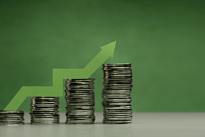 Stacked coins ascending order on green background from Low to Hi, a Photo by salmon.black